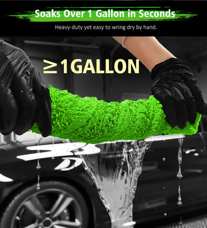 YeewayVeh 36"x28" Car Drying Towel Extra Large, 1400GSM Ultra Absorbent Double-Sided Twisted Loop Microfiber, Scratch-Free & Professional Grade Car Wash Towel for Cars, SUVs, Trucks (Green)
