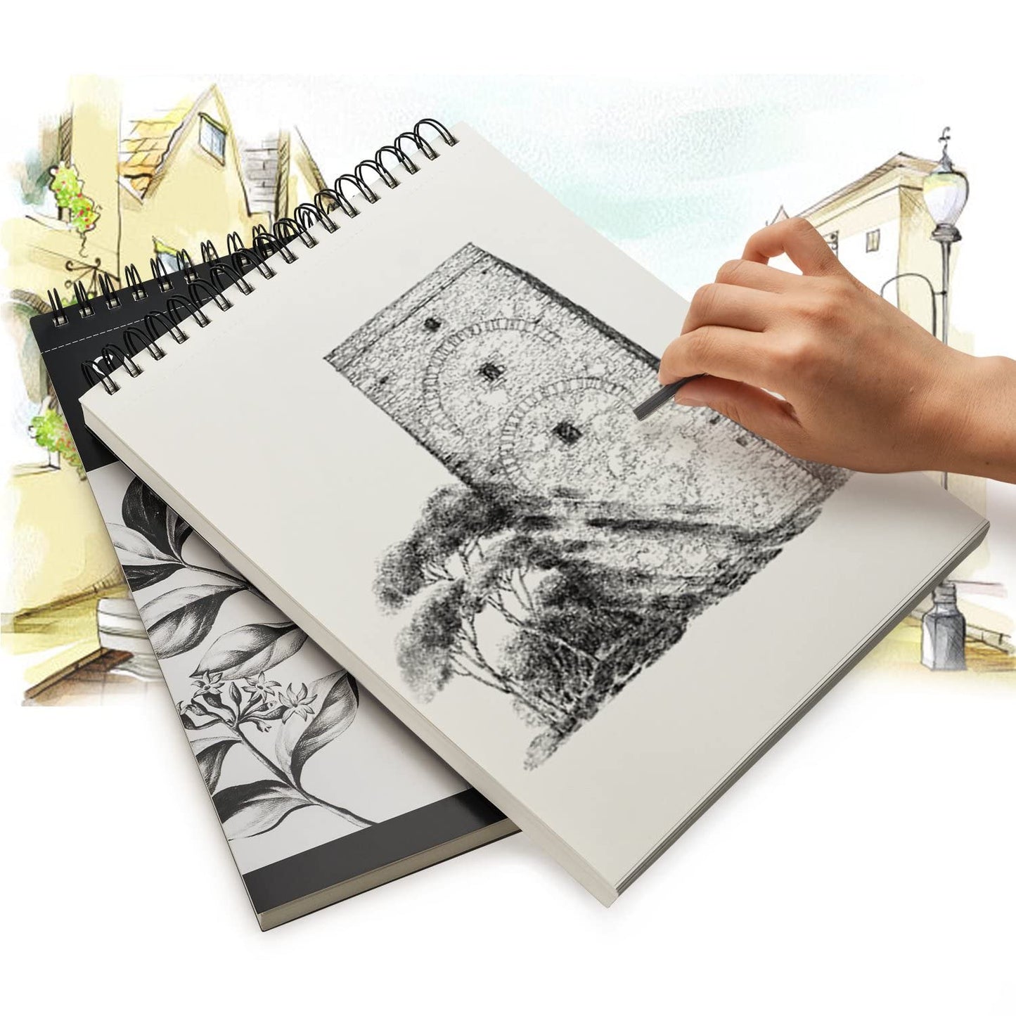 2 Pack Sketch Books, AGPtEK Art Drawing Pad, Drawing Paper 9 X 12 inch, 100 Sheets in Each Pack, 60lb/100g，Ideal for Watercolor, Acrylic Art, Sketching and Noteboo2 Pack Sketch Books