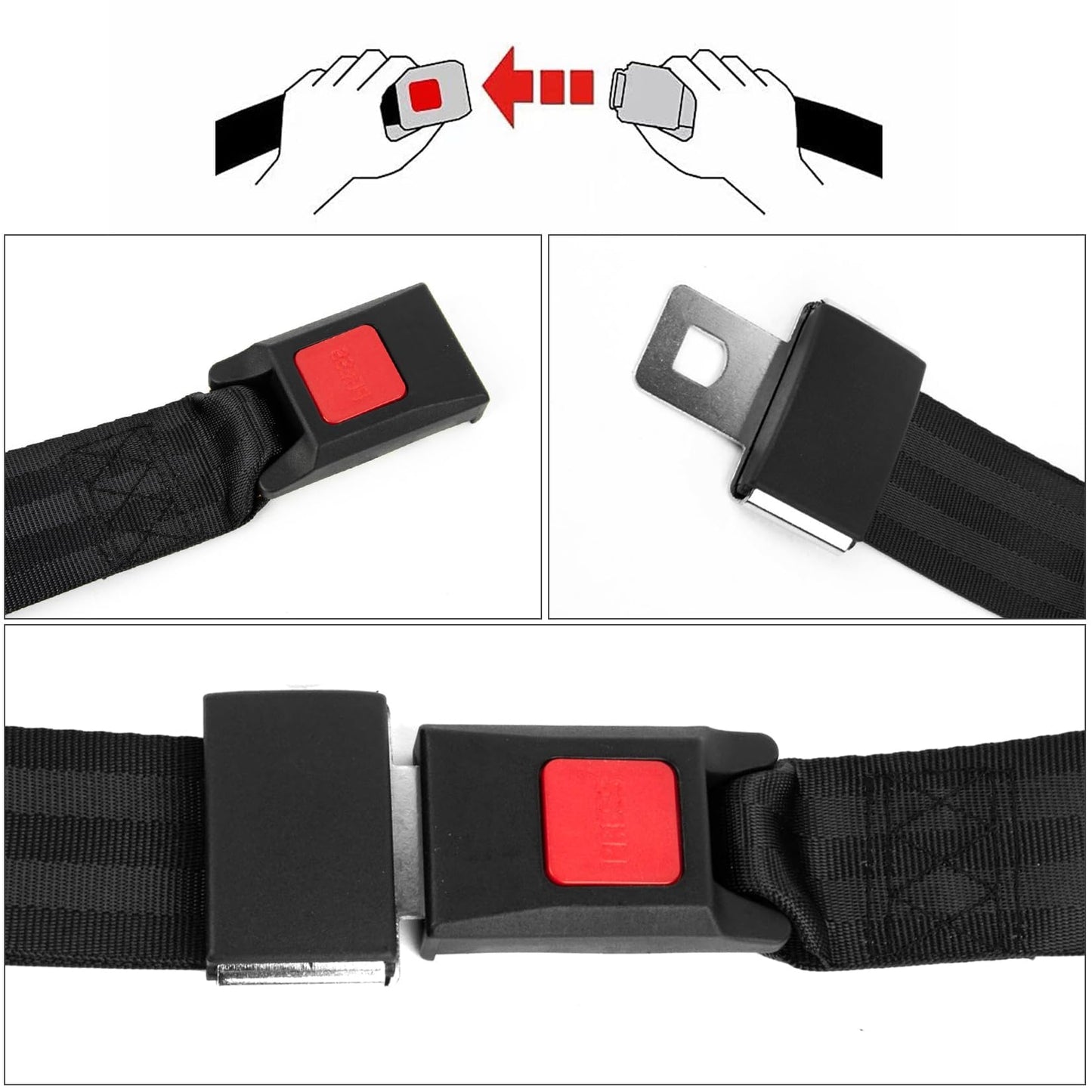 2 Point Seat Belt Adjustable Seatbelts Kit Compatible With Mobility Scooter, Electric Wheelchair, Bus, school bus, forklift, Black Color, 2 Pack(Black, 35''-50'')