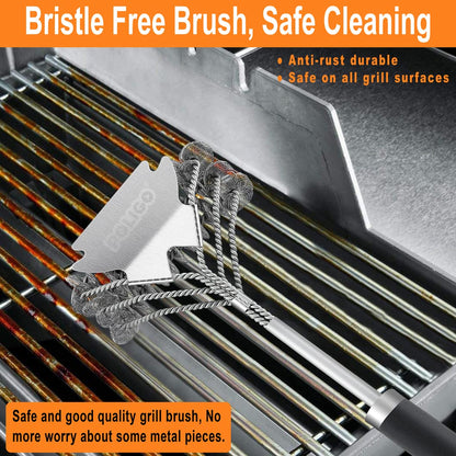 POLIGO Safe BBQ Grill Brush and Scraper Bristle Free Barbecue Brush, Stainless Steel BBQ Brush, BBQ Cleaner Brush for Porcelain Gas Charcoal Grill Efficiently Cleaning - Ideal Gifts for Grill Wizard