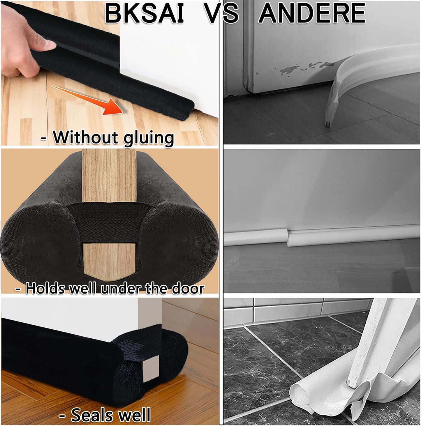 BKSAI Door Draft Stopper for Doors No Adhesive Draught Excluder Under Door Wind Sound Blocker for Bottom of Door,Reduce Noise Draught Excluder Sweep Sound Proof(Black)