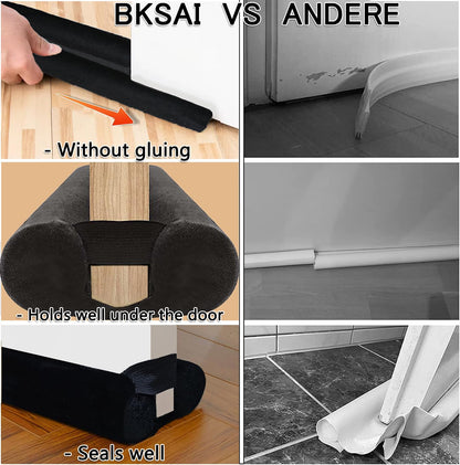 BKSAI Door Draft Stopper for Doors No Adhesive Draught Excluder Under Door Wind Sound Blocker for Bottom of Door,Reduce Noise Draught Excluder Sweep Sound Proof(Black)
