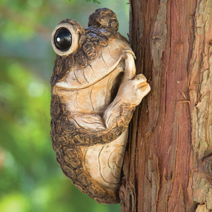 Bits and Pieces - Keep Quiet Frog Tree Peeker - Durable Polyresin Animal Tree-Hugger Sculpture - Lawn and Garden Outdoor Décor Statue