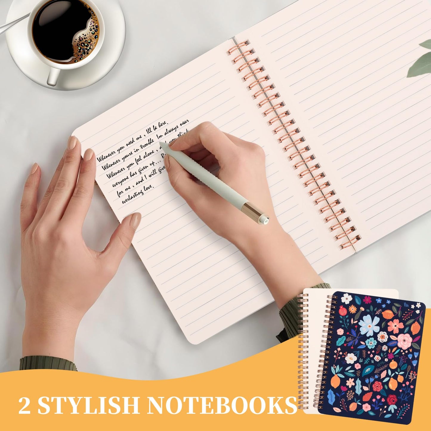 Aesthetic Spiral Notebook Set of 2 For Women - Artistic flower 6.5" x 8.4" College Ruled Notebook With Large Pockets And Lined Pages -Boost Productivity at Work or School