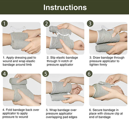 6" Israeli Bandage Vacuum Sterile Compression Bandages for Battle Wound Dressing Emergency Trauma, 2 Pack