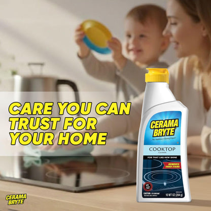 Cerama Bryte - Cooktop Cleaning Kit - Includes 10 oz. Bottle of Cerama Bryte Cooktop Cleaner, 1 Cleaning Pad and 1 Scraper