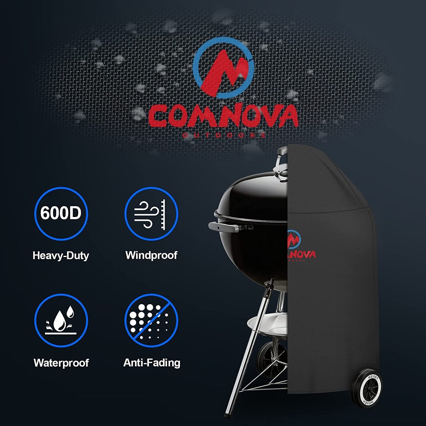 Comnova 22 Inch Kettle Grill Cover - 600D BBQ Cover for Weber Charcoal Grill, Heavy Duty & Waterproof for Weber Master Touch, Original Kettle Grill and More