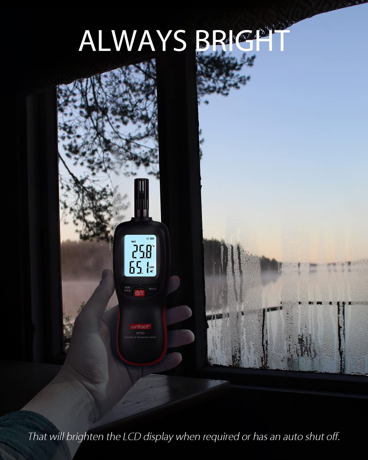 Wintact Digital Psychrometer Thermometer Hygrometer with Backlight Thermo hygro Meter, Dew Point and Wet Bulb Temperature with Max min Value, Data Hold, Battery Included