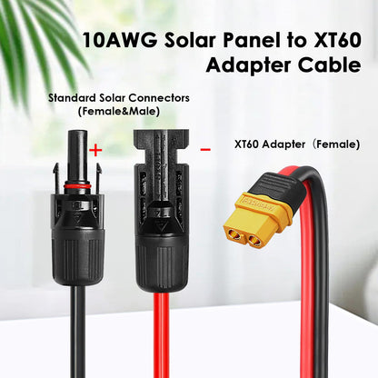 MOOKEERF Solar to XT60 Extension Cable 10AWG 6FT Solar Connector to XT60 Adapter Cable for Portable Power Station Battery Pack