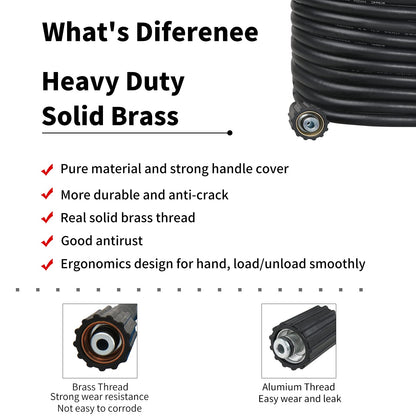 CHAVOR Pressure Washer Hose 25 FT X 1/4 Inch, Replacement Power Washer Hose for Most Brands, M22 14mm or M22 15mm Brass Thread, 3000 PSI