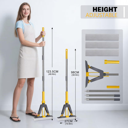 Sponge Mops, Self Wringing Mop with 3pcs Absorbent Sponge Head, Hand Wash Free Mop with 50" Long Handle, for Hardwood Laminate Tile Marble Floor Cleaning