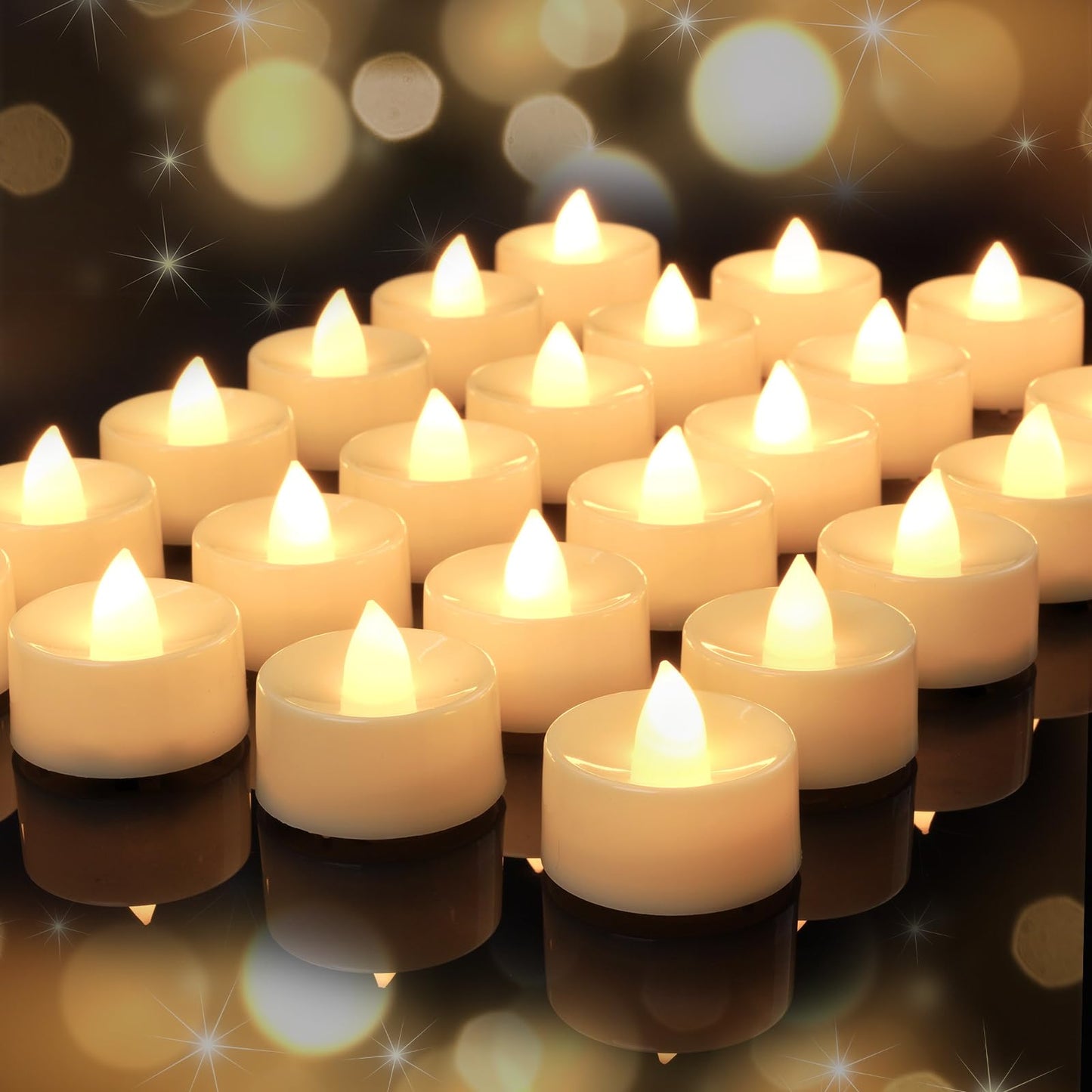 Amagic 12/24/50/100 Pack Tea Lights Flameless Battery Operated Candles, Flickering Votive LED Lights, Electric Fake Tealight Candles for Wedding, Festival, Decoration(50 Pack, Warm White)