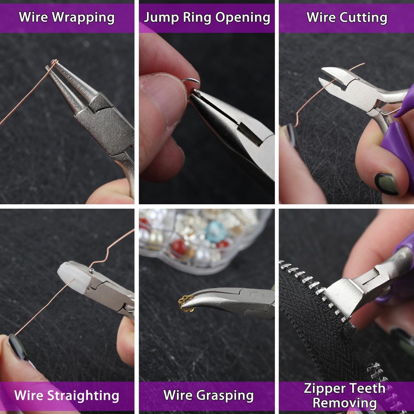 SPEEDWOX 6PCS Mini Jewelry Pliers Set 3-Inch Pliers Set Double Nylon Flat Jaw Pliers Round Nose Pliers End Cutting Pliers Long Nose Pliers With Cutter Diagonal Pliers Bent Nose Pliers Jump Ring Opener
