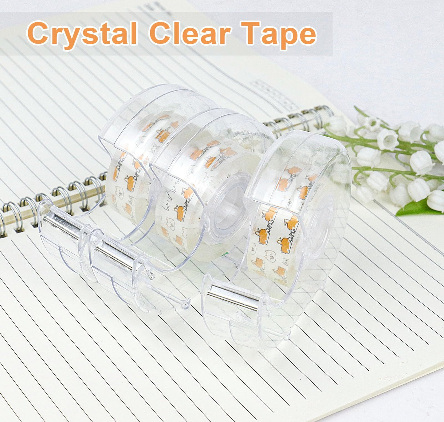 BOMEI PACK Office Transparent Tape with Dispenser, 16PACK Clear Refill Rolls Gift Wrap Tape Dispenser, 3/4in x 1000in
