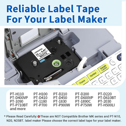 5 Pack TZe-231 Compatible with Brother Label Maker Tape P Touch TZe TZ Tape 12mm 0.47'' Laminated White TZ 231 Label Tape for Brother P-Touch PT-H110 PT-D210 PT-D600 PT-D400AD PT-1290