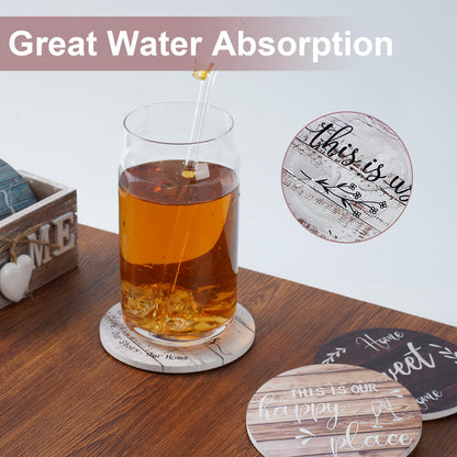 Witwatia Coasters for Drinks 6 Set with Holder, Housewarming Gifts New Home Wood Rustic Farmhouse Coaster with 6 Spoons, Funny Coasters for Coffee Table, Absorbent Drink Coaster for Room Bar Decor