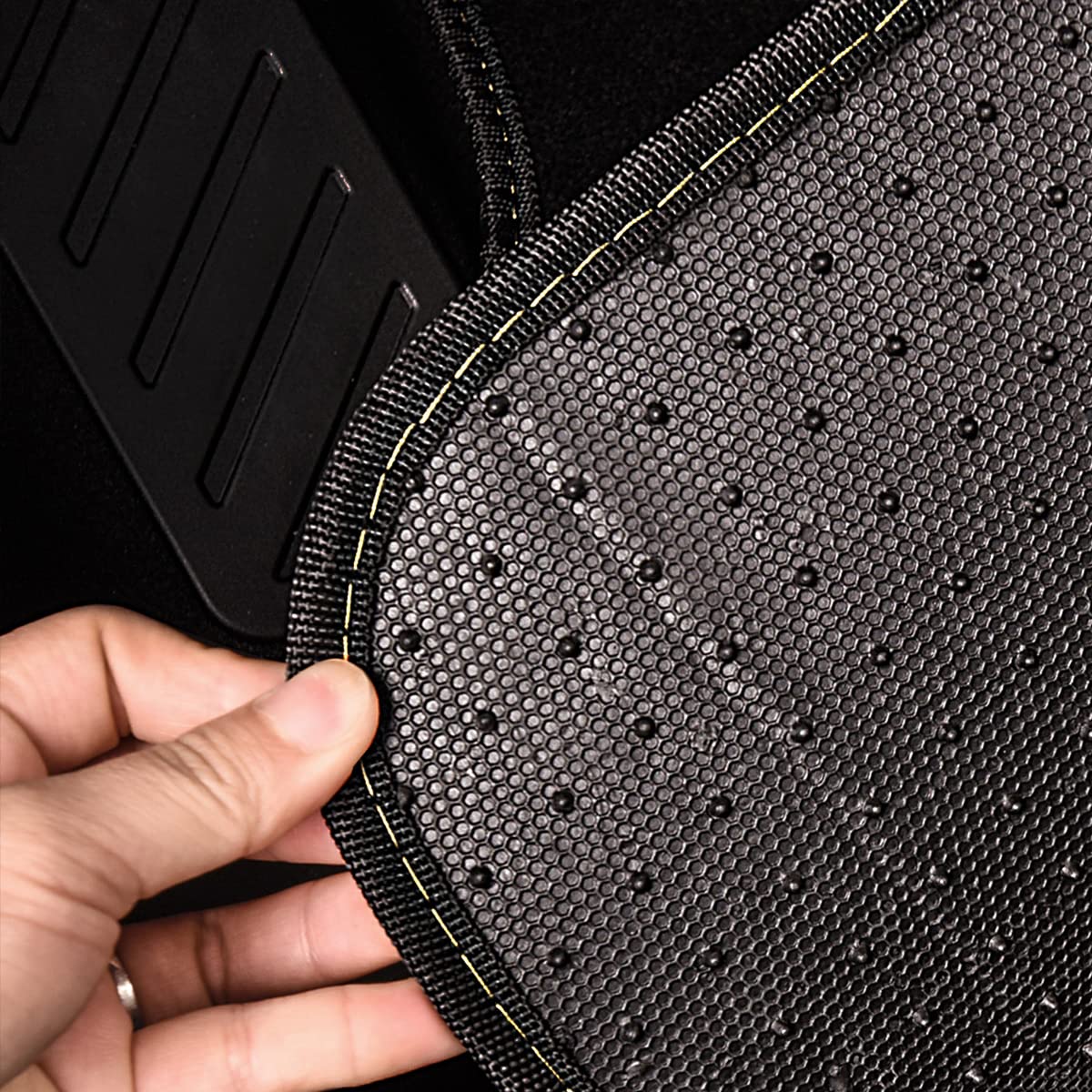 CAR PASS Waterproof Universal Fit Car Floor Mats, Faux Leather Car Carpet Mats with Anti-Slip Nibbs Backing & Driver Heel Pad Fit for SUV,Vans,sedans, Trucks,Set of 4pcs(All Black)
