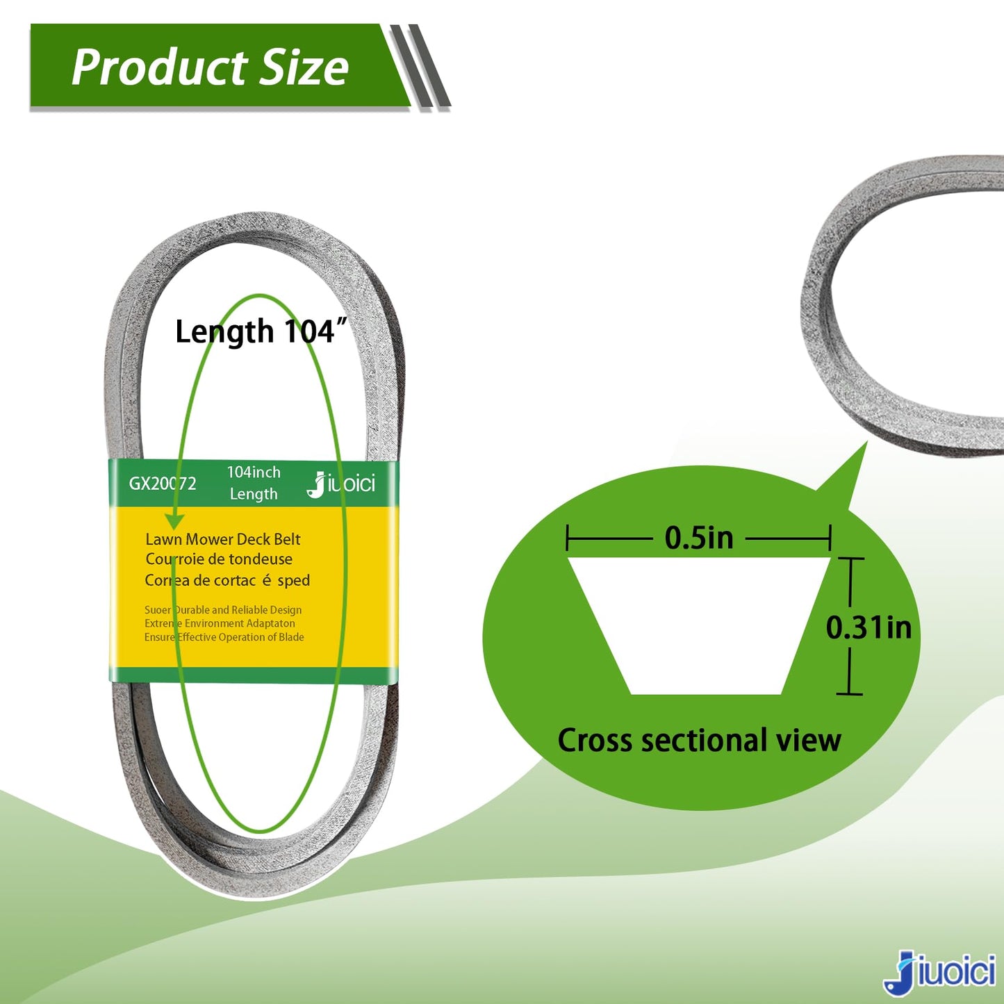 Upgraded Lawn Mower Belt GX20072 John Deere 42 Inch Deck Belt, D105 D110 D130 S100 L110 L100 L111 LA105 LA115 LA125 S110 S130 E100 E110, GY20570, Zero-Stretch, Extra Long Life /104 Inch, Grey