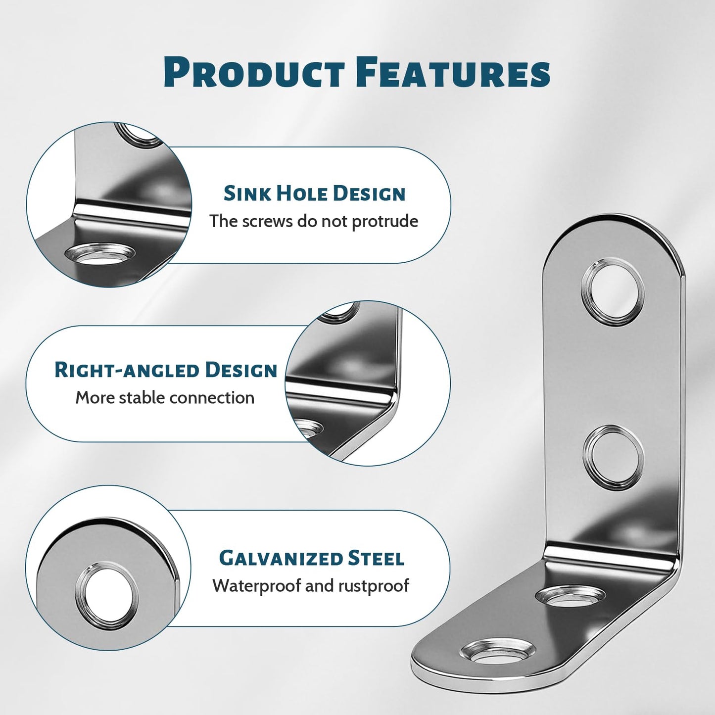 30 Pcs Heavy Duty Stainless Steel L Brackets, 1.57"x1.57" White Corner Braces, 90 Degree Right Angle Metal Brackets with Screws for Wood Furniture, Cabinets, Chairs, Tables, Shelves, DIY Projects