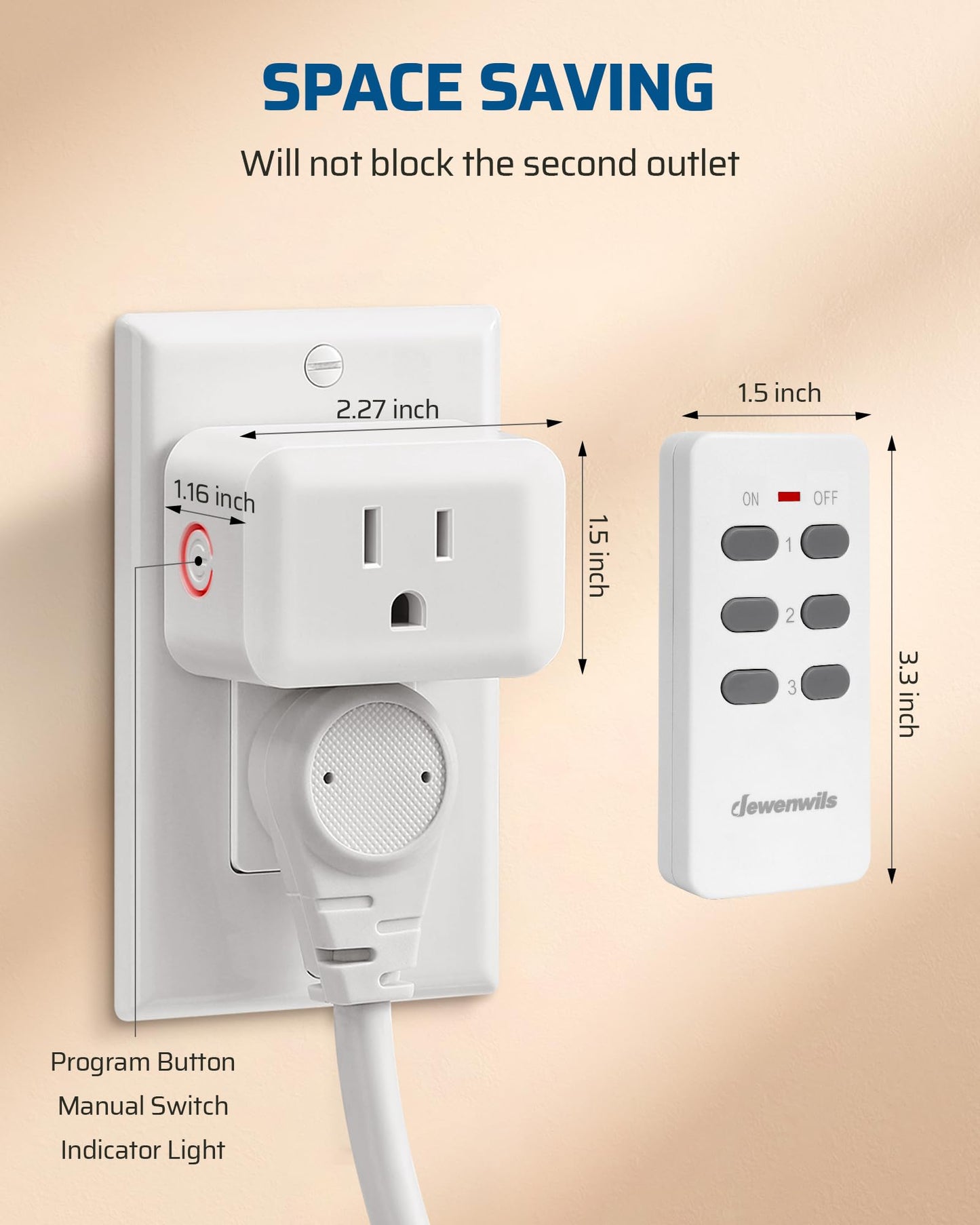 DEWENWILS Wireless Remote Control Outlet, Programmable and Expandable Electrical Outlet Switch, Wireless Remote Light Switch, 100FT Range, 1 Remote and 3 Outlets