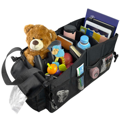 VOPQL Car Seat Organizer – Front & Backseat Tidy Organizer for Adults & Kids, Storage Bag Between Seats for Tissues, Maps, Books, Files, & Games – Fits All Trucks and Vehicles