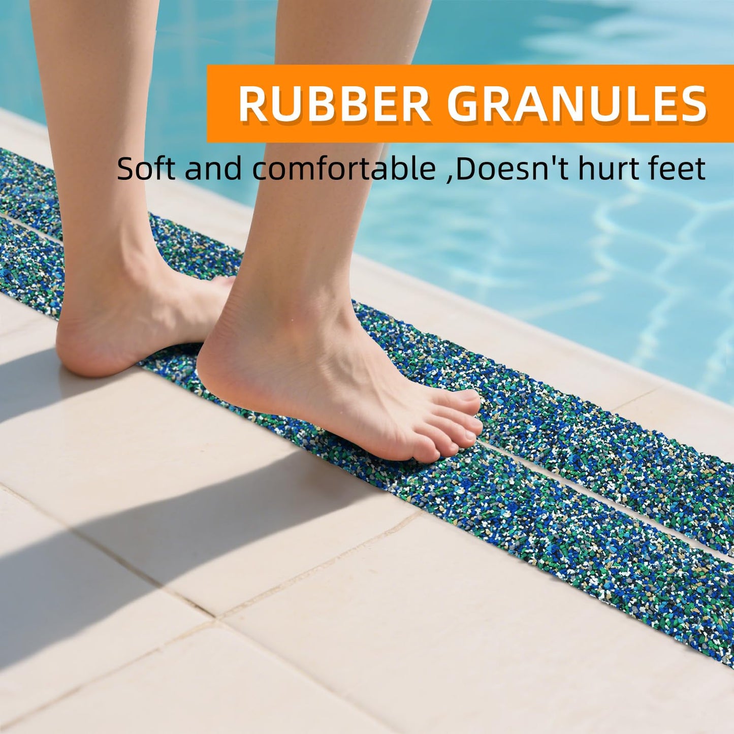 QILIMA Pool Tape Waterproof 10cm x 5m-Blue, Outdoor/Indoor Waterproof, Anti Slip Stair Strips for Outdoor Steps, Non Skid Rubber Grip Tape for Trails, Bathroom, Shower