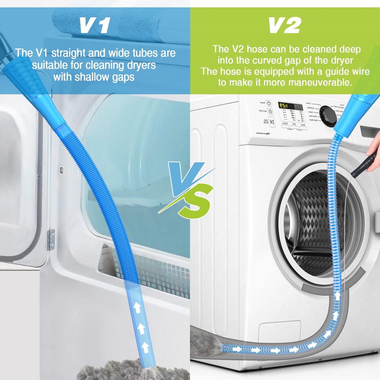 Sealegend 2 Pieces Dryer Vent Cleaning Kit, Flexible Lint Vacuum Hose Attachment and Lint Brush Lint Remover Power Washer, Blue