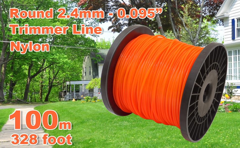 Zeqeey Nylon Weed Eater Trimmer Line 2.4 mm x 100 m 0.095 328 ft Round Strimmer String Cord Rope for Garden Grass Strimmer Weedeater