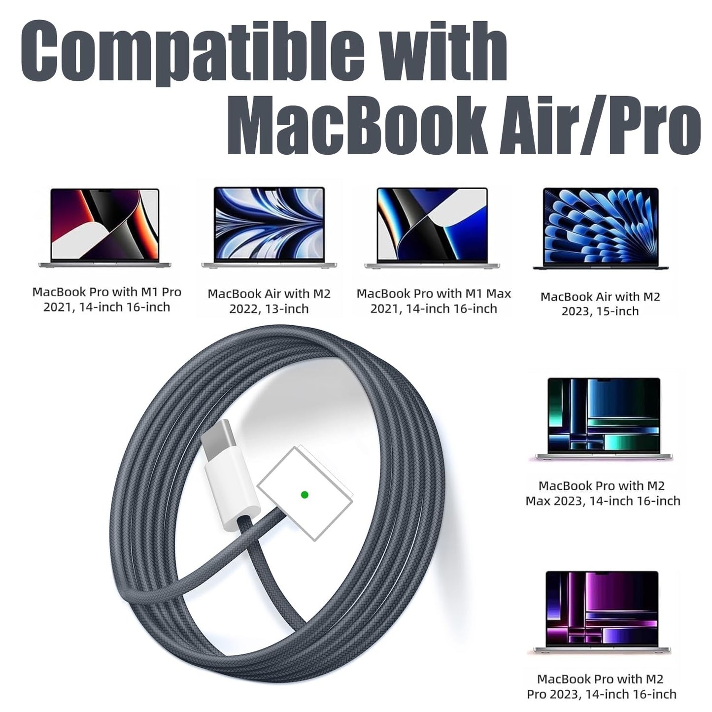 140W USB-C to Magnetic 3 Cable(2m/6.6ft),Compatible with MacBook Air 2023/2022,MacBook Pro 2023(M1,M2,M3,M4 13-16 inch),MacBook Pro Charger Cord(M2,M3,M4) 1
