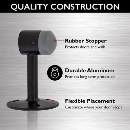 Gooseneck Door Stop Wall Protector with Rubber Tip, Design House Matte Black Aluminum Door Stopper, 2-Pack, 189290-MB