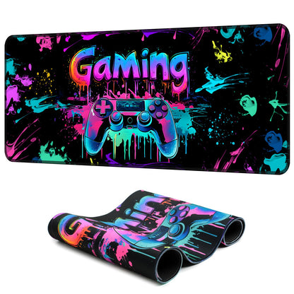 SparkLia Gaming Mouse Pad, UV Reactive X-Large Waterproof Blacklight Colorful Splatter Art Game Controller Non-Slip Rubber Base Mousemat, Glow in the Dark Desk Mat for Office Home - 31.5 x 11.8 inches