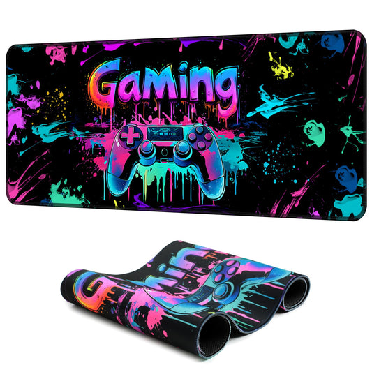 SparkLia Gaming Mouse Pad, UV Reactive X-Large Waterproof Blacklight Colorful Splatter Art Game Controller Non-Slip Rubber Base Mousemat, Glow in the Dark Desk Mat for Office Home - 31.5 x 11.8 inches
