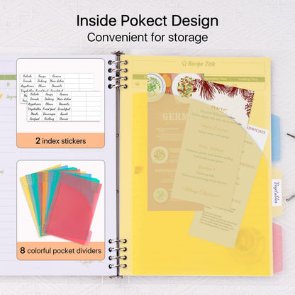 WEMATE Recipe Book to Write in Your Own Recipes, Blank Recipe Book 8.5x11 Inches, 8 Ring Recipe Binder with Plastic Frosted Cover, 8 Dividers and 272 Recipe Pages, Personal Family Cookbook as Gift