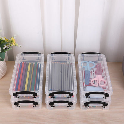 BTSKY Pack of 6 Large Capacity Stackable Pencil Case, Office Supplies Pen Holder Box,Clear Stationery Storage Box for Watercolor Pen Brush Painting Pencil Drawing Tools, Black