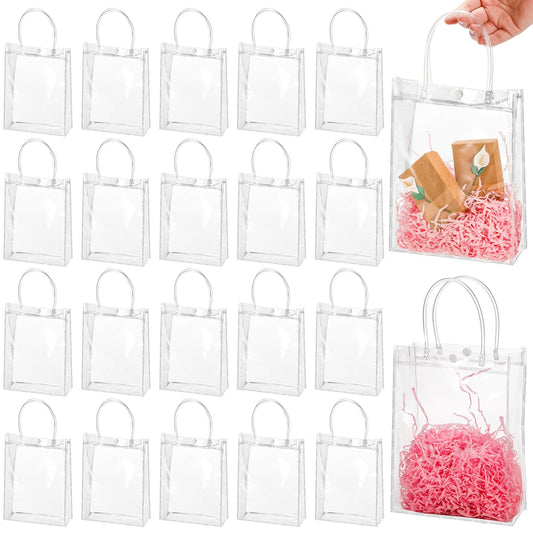 Youeon 40 Pcs Clear PVC Gift Bags with Handles 9x6.7x2.7 Inch, Reusable PVC Gift Wrap Bags, Clear Tote Bag, Shopping Bags for Merchandise, Retail, Boutique, Party Favors, Wedding, Birthday