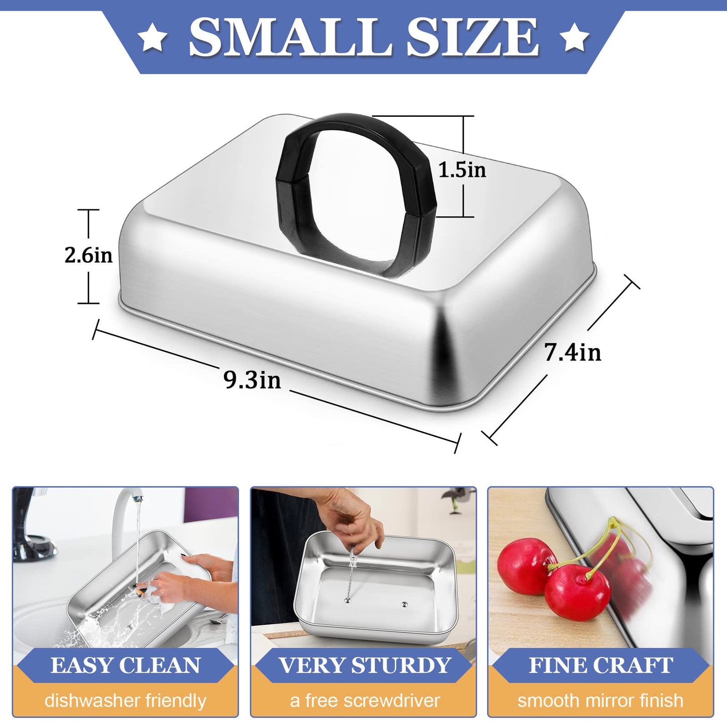Rectangle Cheese Melting Dome, HaSteeL Stainless Steel Basting Cover for Flat Top Griddle BBQ Steaming Grilling Cooking Indoor & Outdoor, Large 13In & Small 9.3In, Heavy Duty & Dishwasher Safe(2 Pcs)