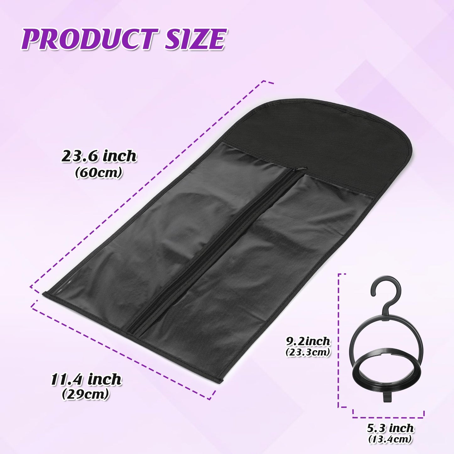 6 Pcs Wig Bags Storage with Wig Hanger Dust-proof for Multiple Wigs Hanging Storage Bags Organizer Foldable Easy Carry Suitable for Home Travel Hair Salon Black