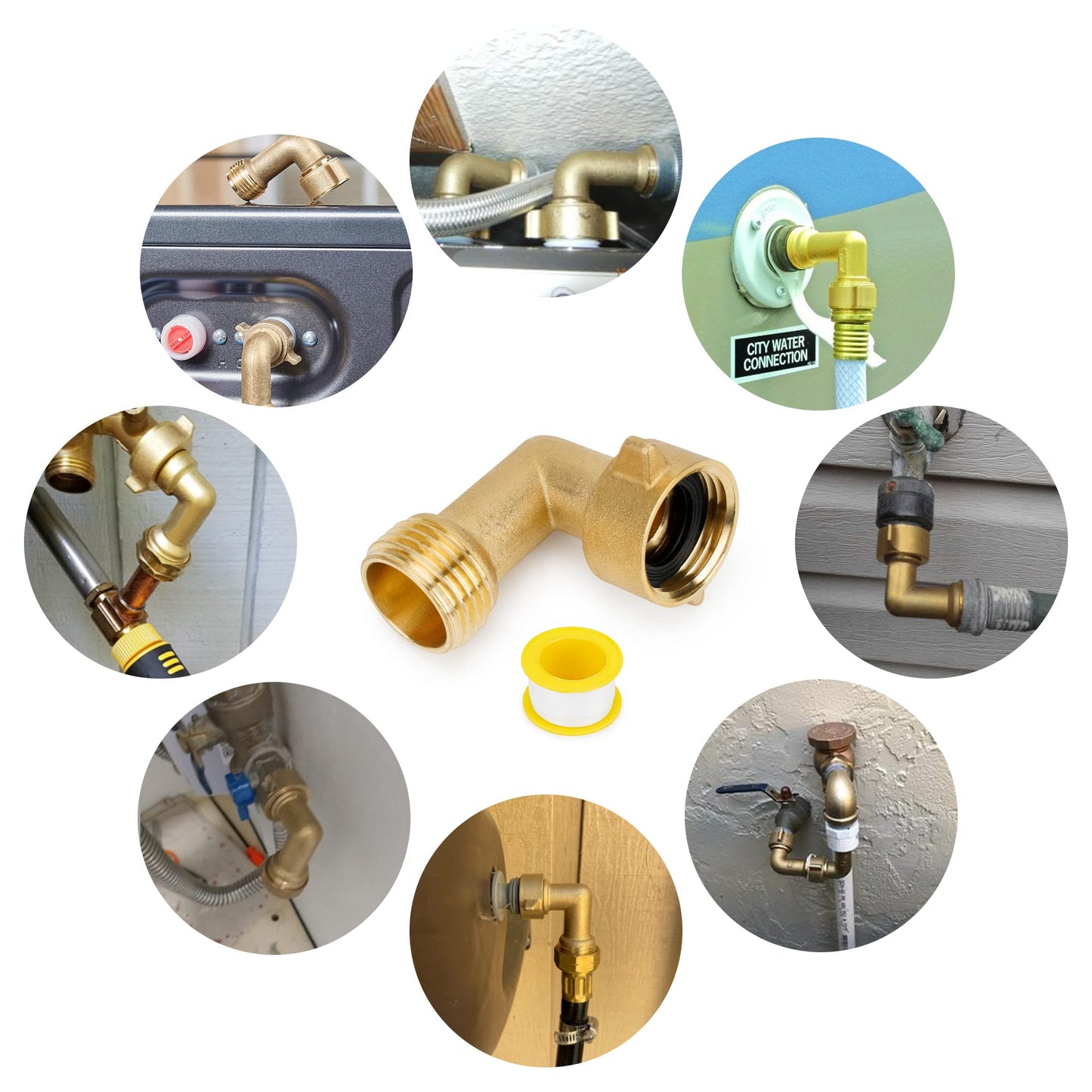 Stanbroil 90 Degree Garden Hose Elbow Adapter- Solid Brass Fittings, RV Accessories for Outside Water Faucet 3/4" FHT x 3/4" MHT (2 Pack)