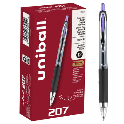 uni-ball 70221 207 Retractable Gel Pens, Medium Point (0.7mm), Purple, 12 Count