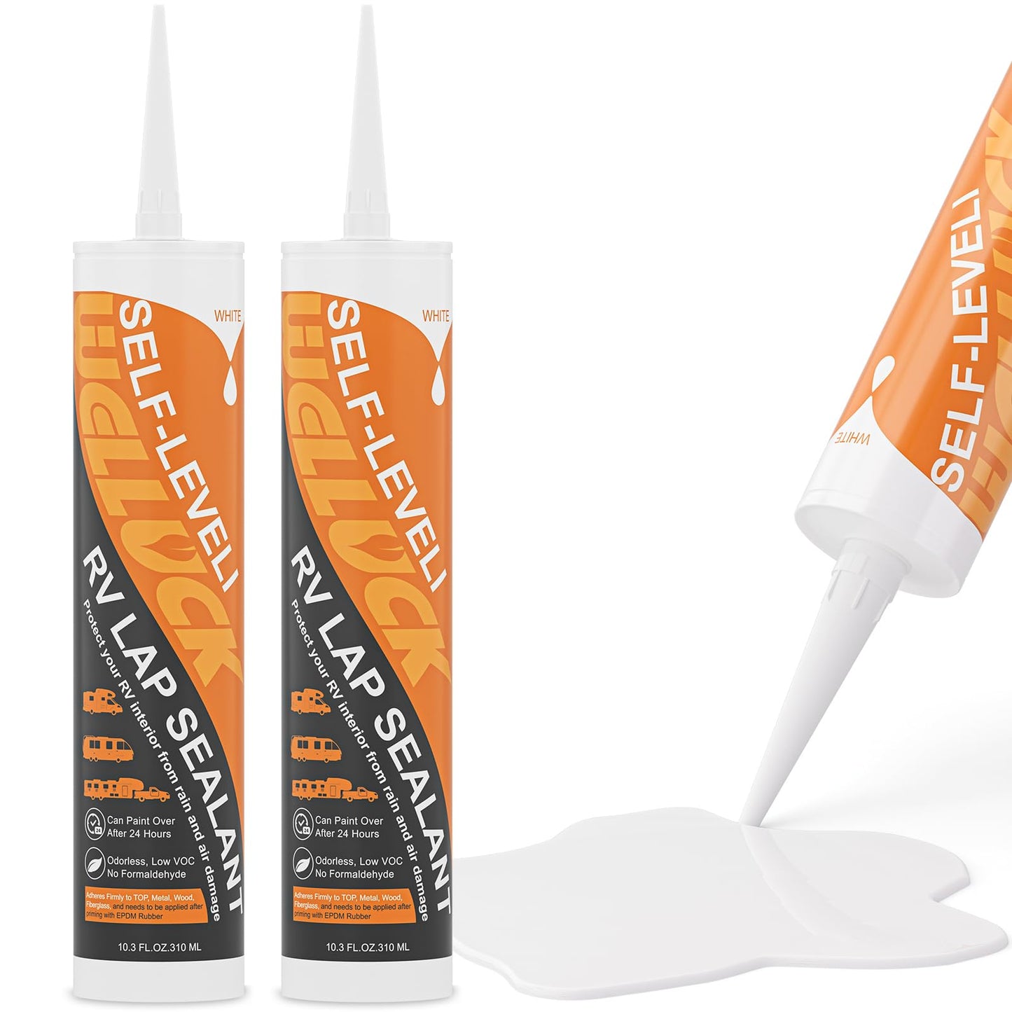 WELLUCK 2PC Self Leveling RV Roof Sealant Lap for RV Roofs, White Flexible Repair Caulking Rubber Epdm Sealant for Camper Motorhomes Trailers, Secure Odorless Waterproof & UV All Weather Adhesive
