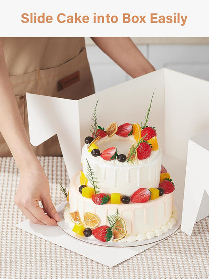 Miluoou 20pcs Cake Boxes with Cake Boards (10 Boxes & 10 Boards), 12x12x8 Inches White Bakery Box with Window, Large Baking Boxes, Square Cake Box for Multi-Layer Cakes, Cake Decorating Supplies