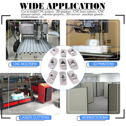 Glarks 150Pcs European M3 M4 M5 M6 Hammer Head Drop in T Nut Slot Assortment Kit for 20/30/40 Series Aluminum Profile - Nickel Plated Carbon Steel