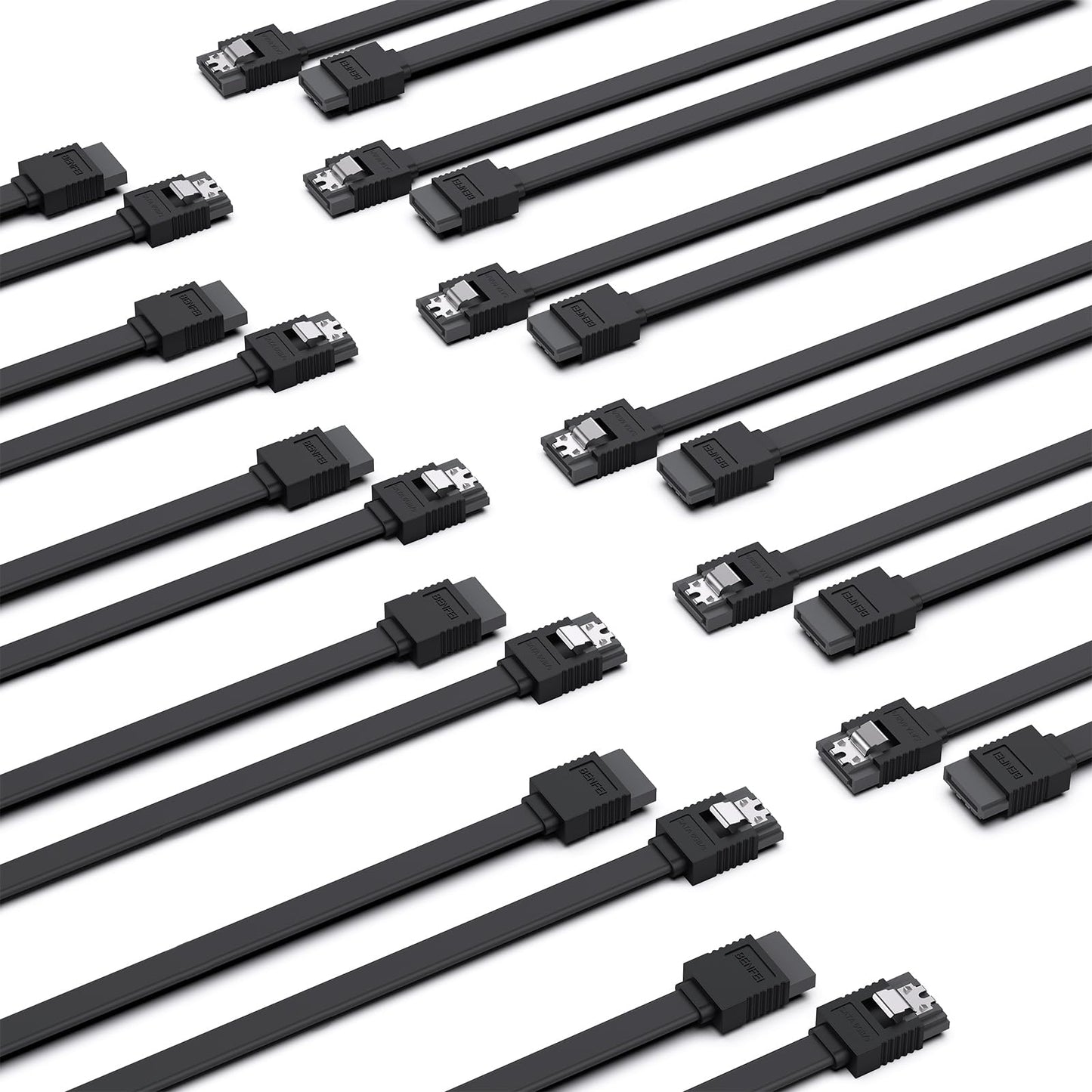 BENFEI 12 Pack SATA III 6Gbps Straight HDD SDD Data Cable with Locking Latch, 18 Inch, Black, Compatible for SATA HDD, SSD, CD Driver, CD Writer