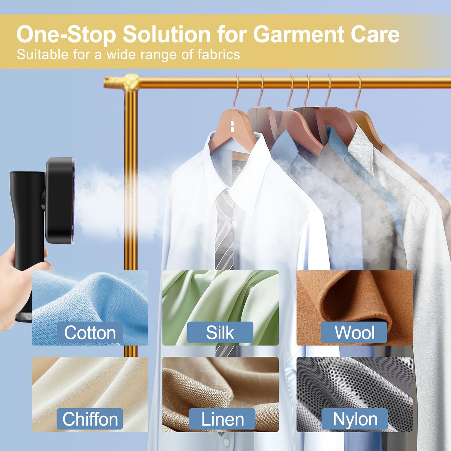 Travel Steamer for Clothes Handheld: 2-in-1 Portable Clothing Garment Steamer and Iron Fast Heat-up & 3 Levels of Steam Hand Held Mini Steamer for thick Fabric Only 1.3lbs for Travel ＆ Home (Black)