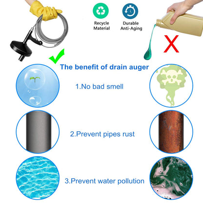 Plumbing Snake Drain Auger 25 Feet Pipe Snake Professional Drain Clog Remove Tool for Bathtub Drain, Kitchen Sink, Sewer, Comes with Gloves and 25 Inch Snake Hair Clog Remover