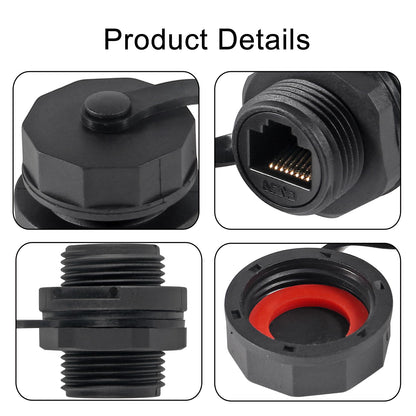ACEIRMC RJ45 Ethernet LAN Cable Connector CAT6 Shielded Industrial Panel Mount Bulkhead Feed Thru Coupler with Waterproof IP67 Dustproof Cap Outdoor Industrial Standard (4pcs)