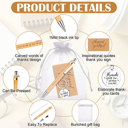 64 Pcs Thank You Inspirational Pens Gift Motivational Quote Pen with Thank You Cards Staff Appreciation Gifts Appreciation Keychain Organza Bags Employee Leaving Gifts for Teacher Colleagues Office