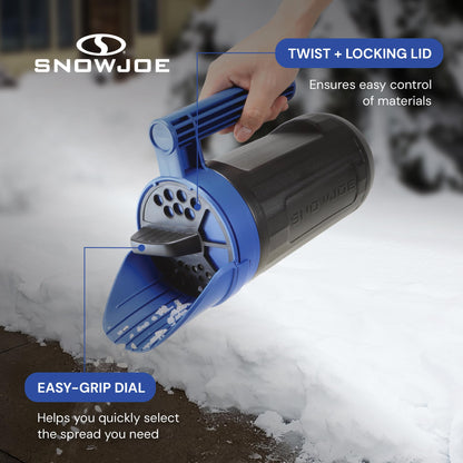 Snow Joe Sun Joe SJSPD1 Handheld All-Season Multi-Purpose Spreader, 5 lbs, w/Adjustable Dial Flow Control, for Ice Melt, Fertilizer, Grass Seed, Pool Chemicals, Pesticides Blue/Black
