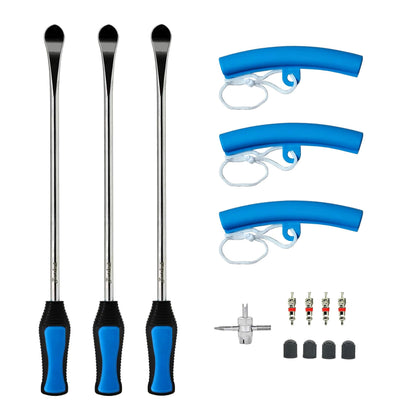 ZERINT Tire Spoons Heavy Duty Tire Repair Tool Kit, 3x14.5 Steel Tire Irons & 3 Rim Protectors, 4-Point Valve Tool with 4 Cores/Caps, Motorcycle/Bike/ATV Tire Changer Levers(TT-145-15)