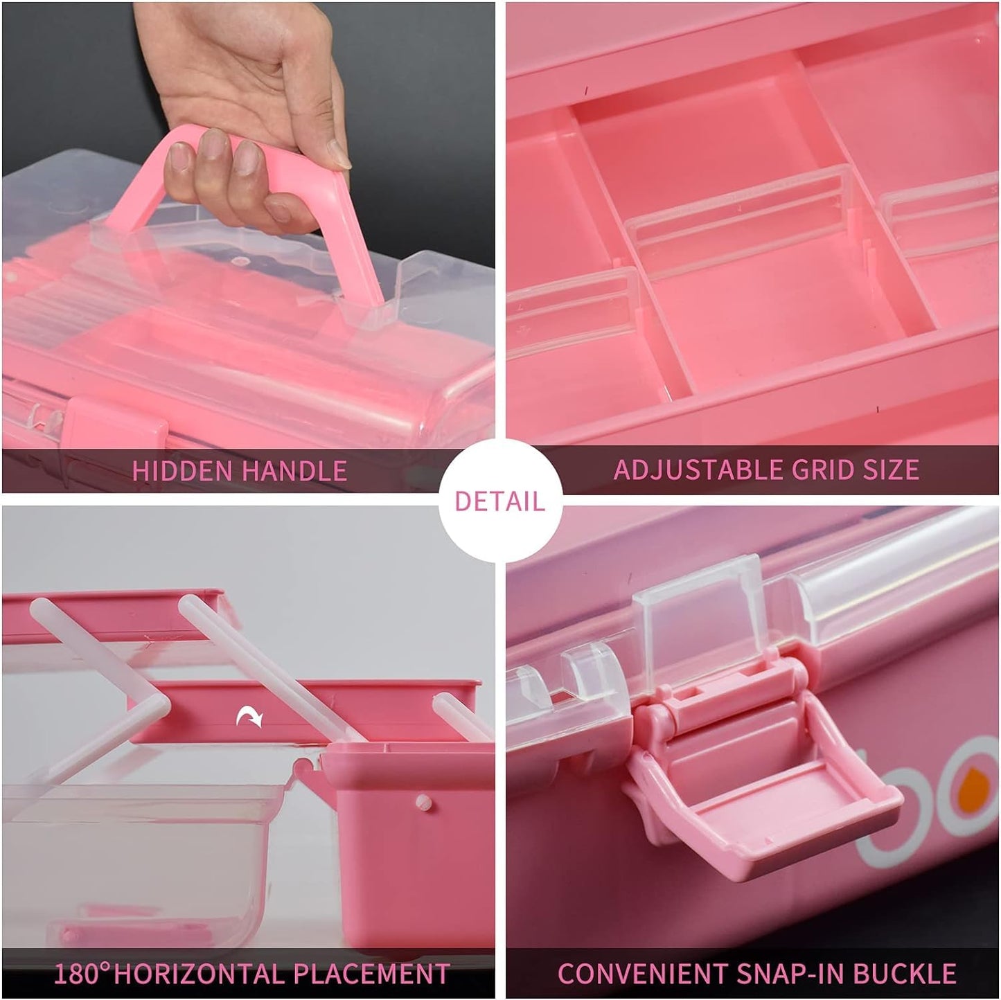 30cm Three-Layer Multipurpose Storage Box Organizer Folding Tool Box/Art & Crafts Case/Sewing Supplies Organizer/Medicine Box/Family First Aid Box with 2 Trays (Pink)